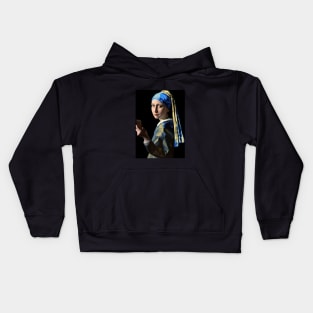 Mona Lisa as the girl with pearl earring taking a selfie Kids Hoodie